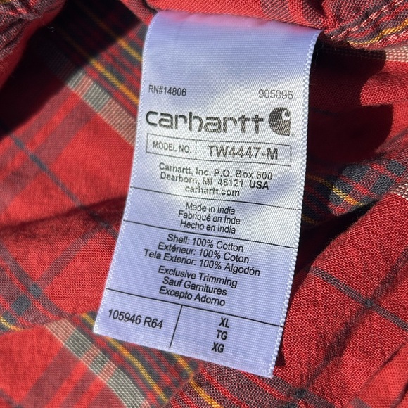 Carhartt Loose Fit Long Sleeve Red and Black Plaid Button Down Collared Shirt XL - Picture 7 of 9
